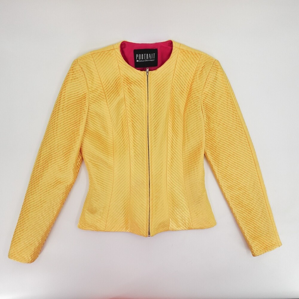 Vintage Portrait Sully Bonnelly Jacket Womens 6 yellow Full Zip Curve Round Neck